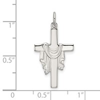 Sterling Silver Polished and Satin Draped Cross Pendant view 4