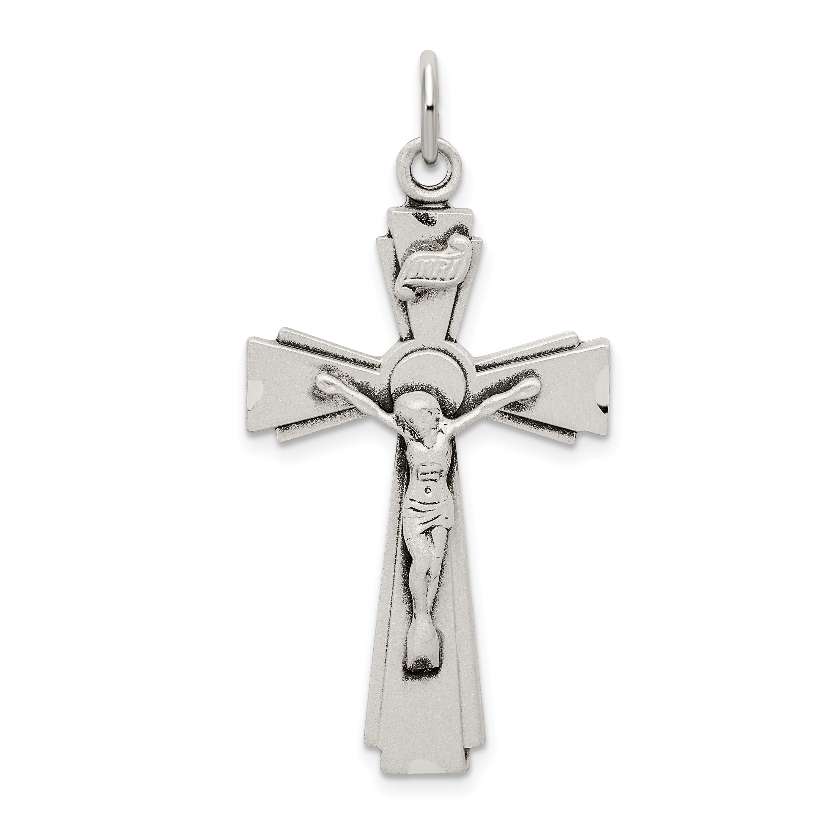 Sterling Silver Satin and D/C INRI Crucifix Pendant (QC9098)