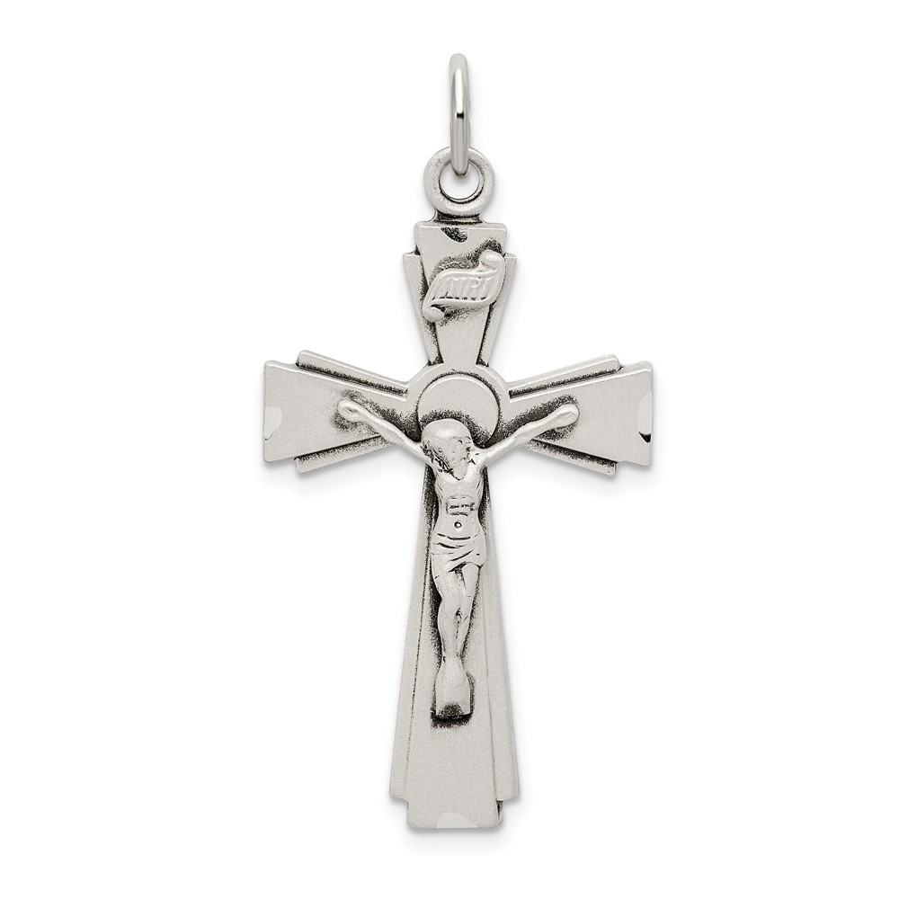 Sterling Silver Satin and D C Inri Crucifix Pendant
