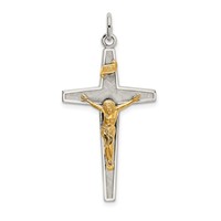 Sterling Silver & Gold-plated Polished and Textured Inri Crucifix Pendant view 1