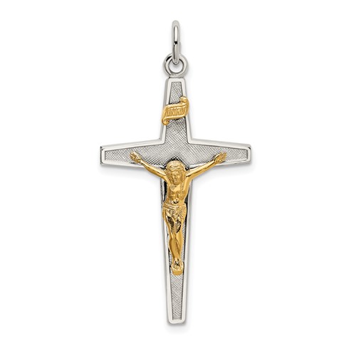 Sterling Silver & Gold-plated Polished and Textured Inri Crucifix Pendant