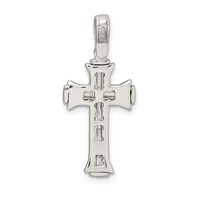 Sterling Silver Rhodium-plated Satin & Polished Crucifix Pendant view 3