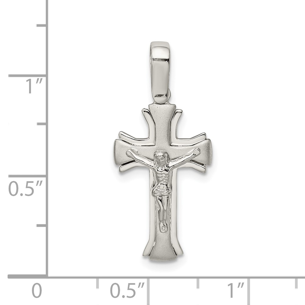 Sterling Silver Rhodium-plated Satin & Polished Crucifix Pendant (QC9102)