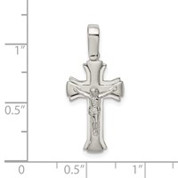 Sterling Silver Rhodium-plated Satin & Polished Crucifix Pendant view 4