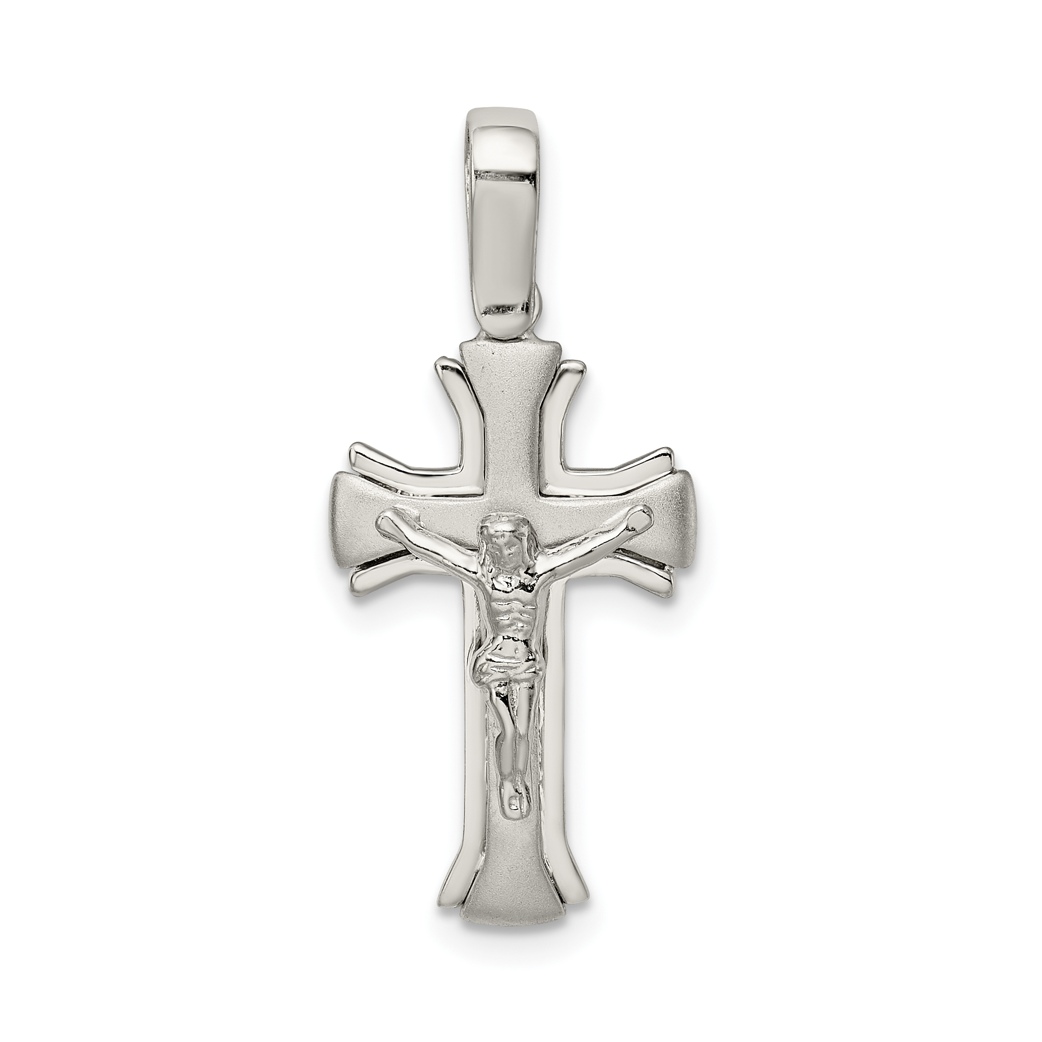 Sterling Silver Rhodium-plated Satin & Polished Crucifix Pendant (QC9102)