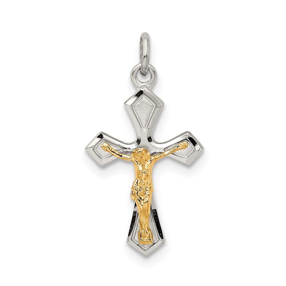 Sterling Silver & Gold-plated Polished Satin & D C Crucifix Pendant