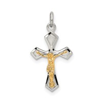 Sterling Silver & Gold-plated Polished Satin & D C Crucifix Pendant view 1