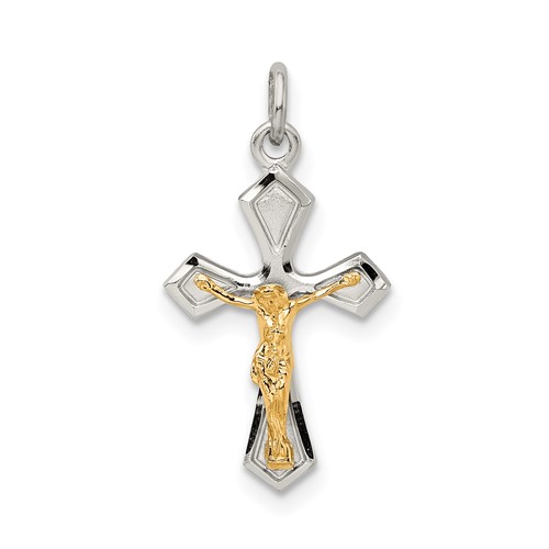 Sterling Silver & Gold-plated Polished Satin & D C Crucifix Pendant