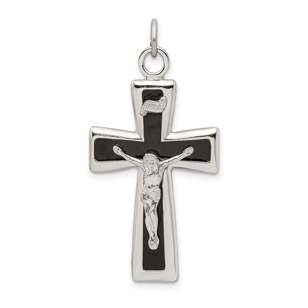 Sterling Silver Black Epoxy Inri Crucifix Pendant