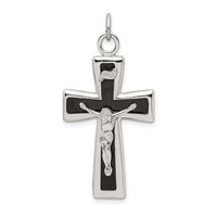 Sterling Silver Black Epoxy Inri Crucifix Pendant view 1