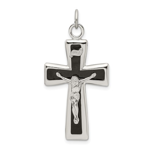 Sterling Silver Black Epoxy Inri Crucifix Pendant