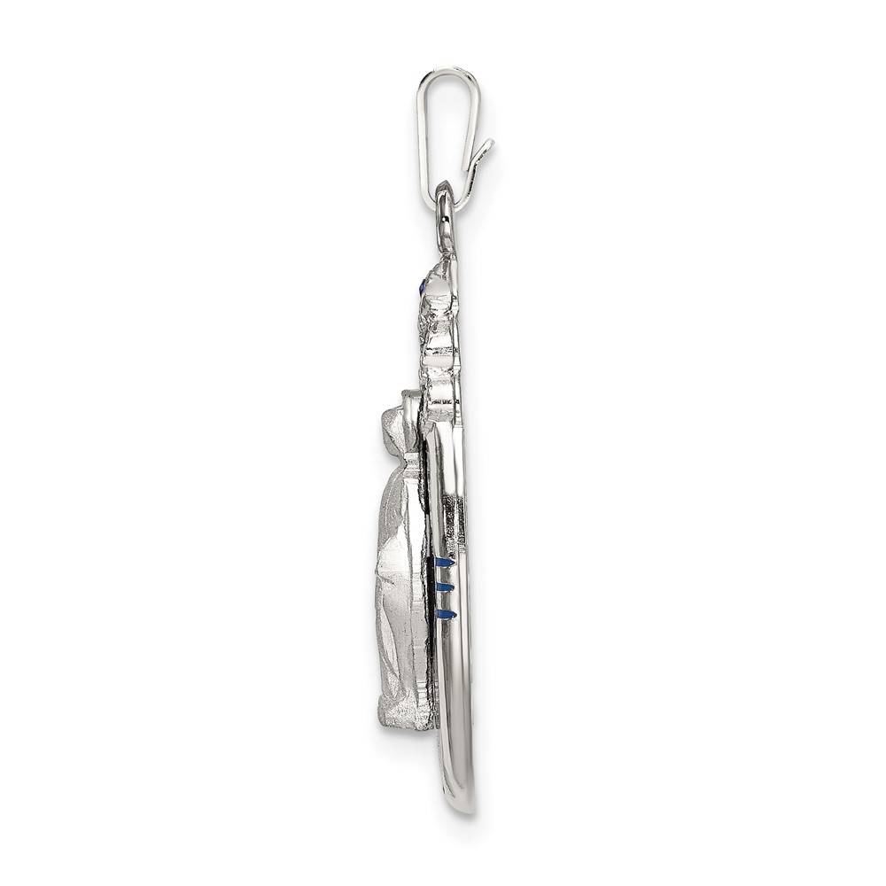 Sterling Silver Satin & D/C Epoxy & Crystal Miraculous Medal Pendant (QC9113)