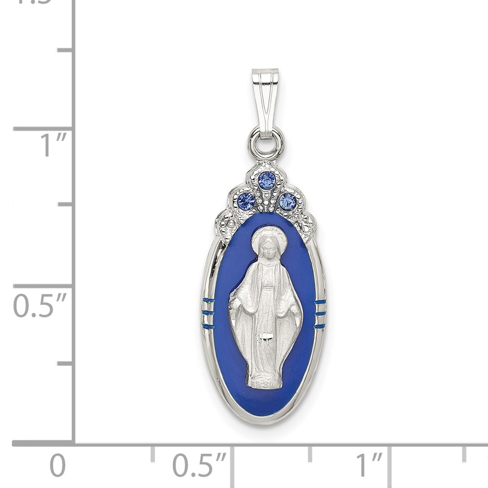 Sterling Silver Satin & D/C Epoxy & Crystal Miraculous Medal Pendant (QC9113)