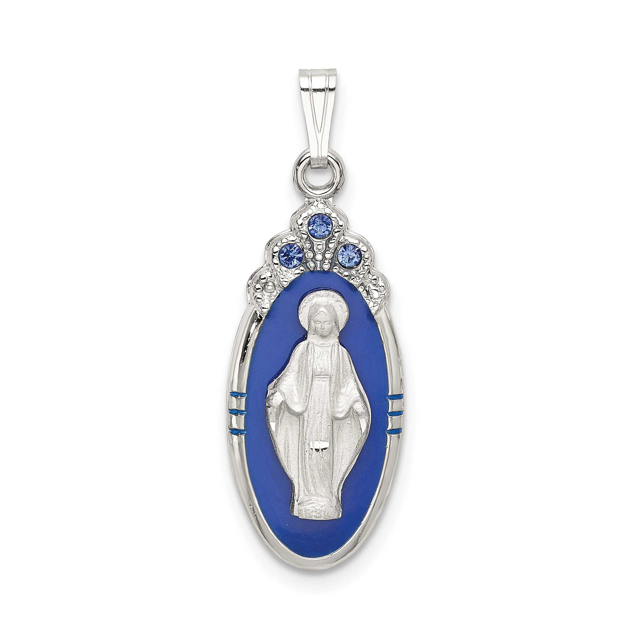 Sterling Silver Satin & D/C Epoxy & Crystal Miraculous Medal Pendant (QC9113)