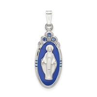 Sterling Silver Satin & D C Epoxy & Crystal Miraculous Medal Pendant view 1