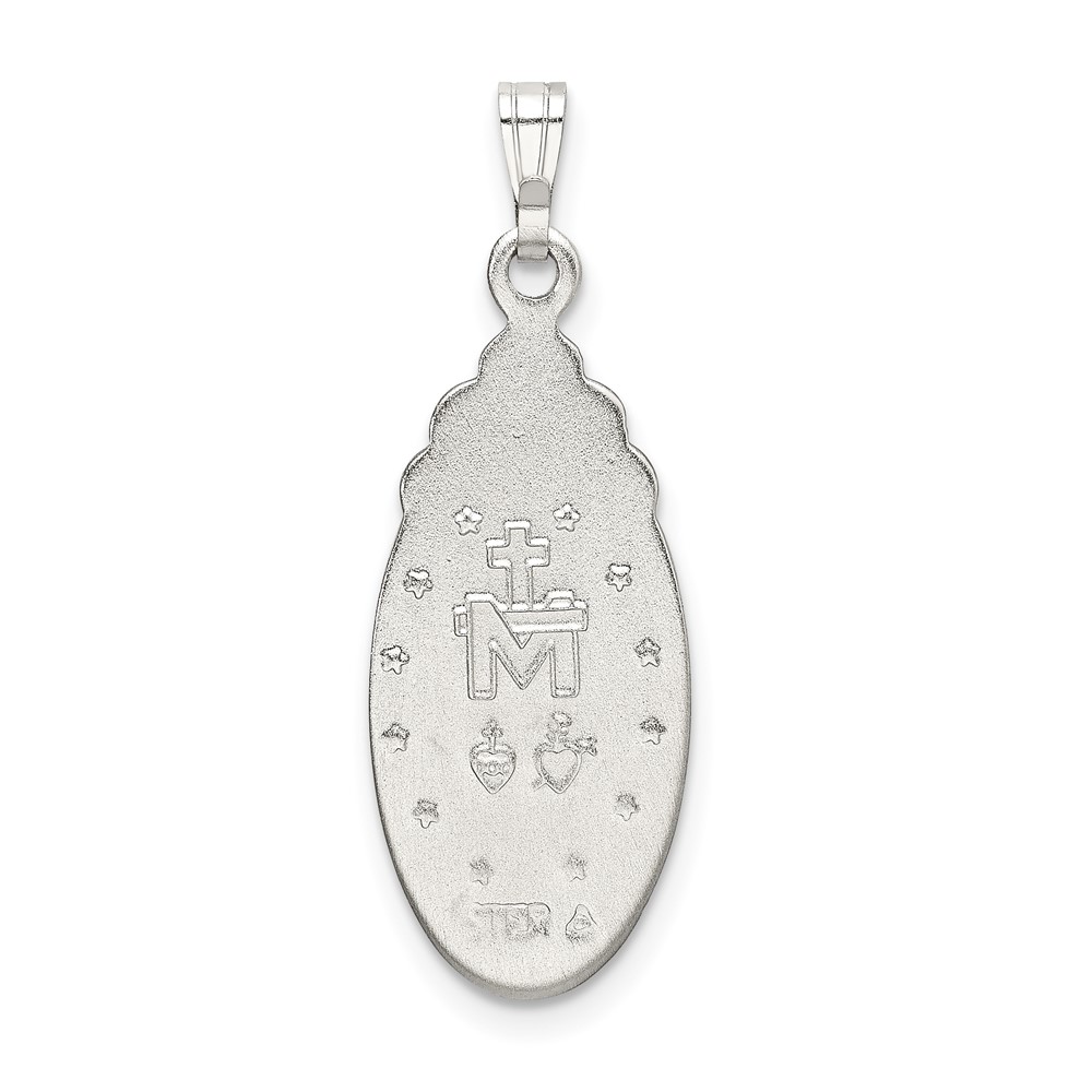 Sterling Silver White Epoxy & Crystal Miraculous Medal Pendant (QC9114)