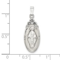 Sterling Silver White Epoxy & Crystal Miraculous Medal Pendant view 4