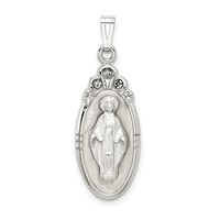Sterling Silver White Epoxy & Crystal Miraculous Medal Pendant view 1