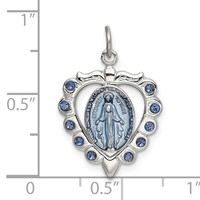 Sterling Silver Epoxy & Crystal Miraculous Medal Heart Pendant view 4