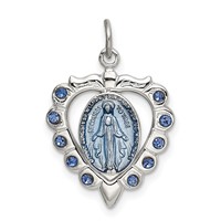 Sterling Silver Epoxy & Crystal Miraculous Medal Heart Pendant view 1