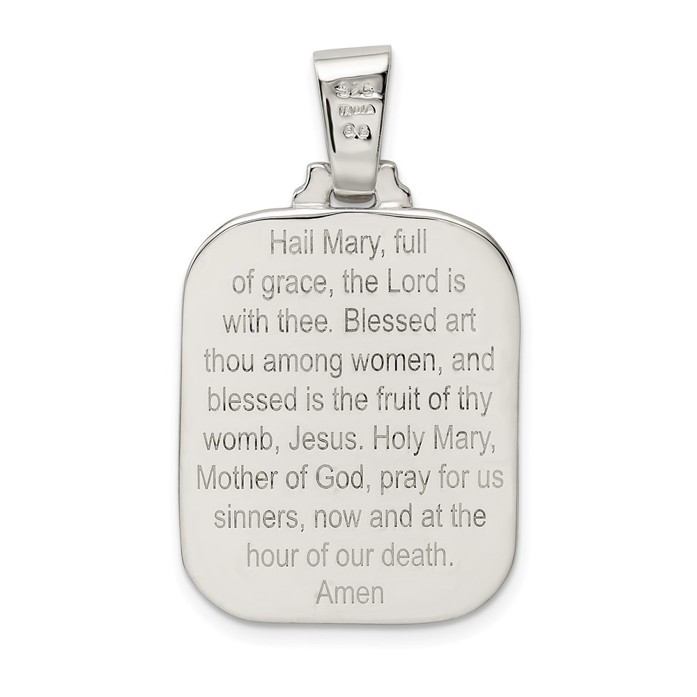 Sterling Silver Satin & Polished Mary w/Hail Mary Prayer Pendant (QC9116)