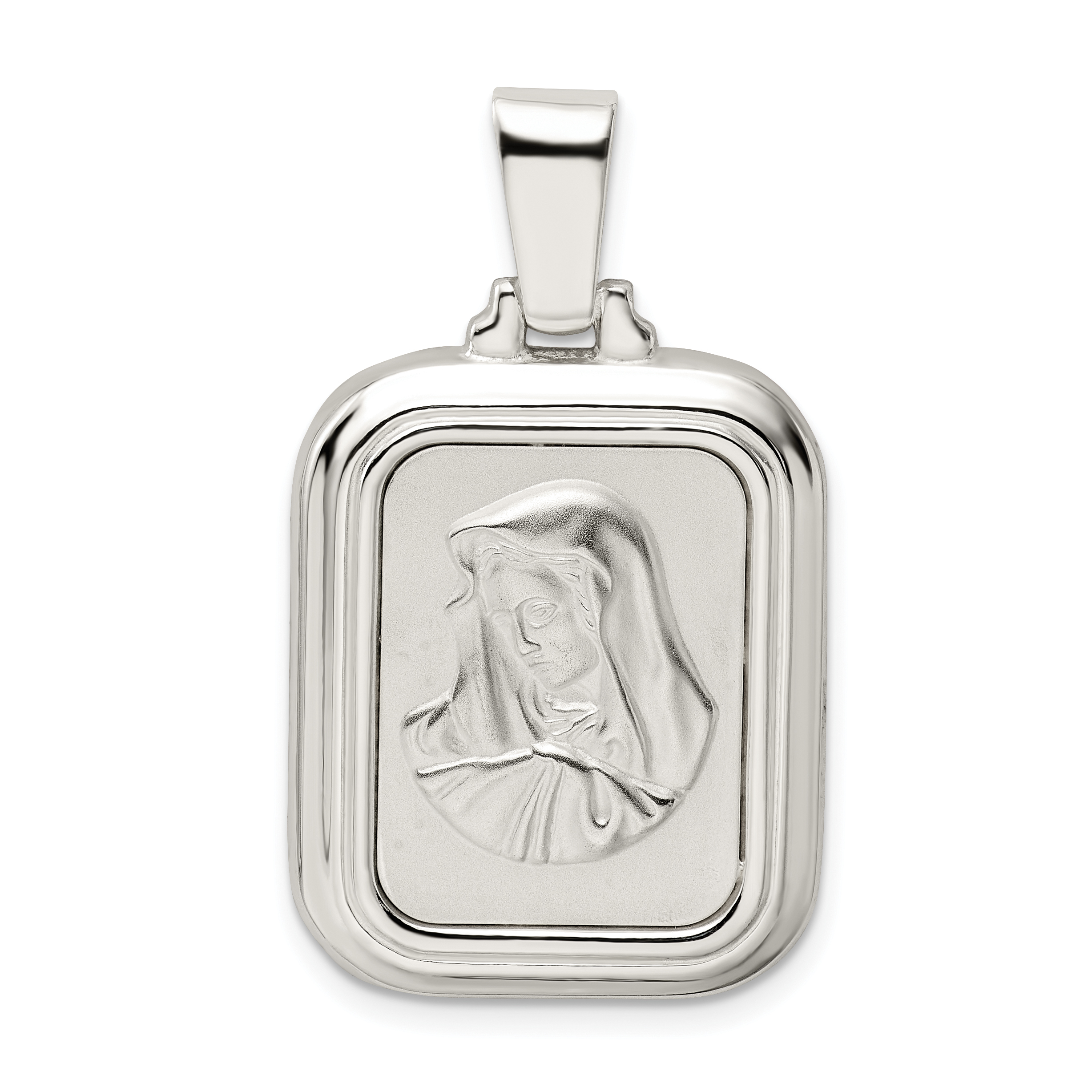Sterling Silver Satin & Polished Mary w/Hail Mary Prayer Pendant (QC9116)