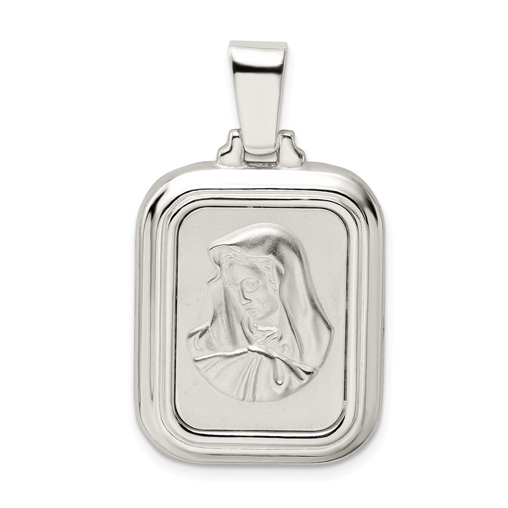 Sterling Silver Satin & Polished Mary w/Hail Mary Prayer Pendant