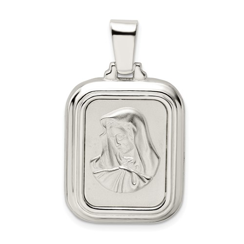 Sterling Silver Satin & Polished Mary Pendant with Hail Mary Prayer
