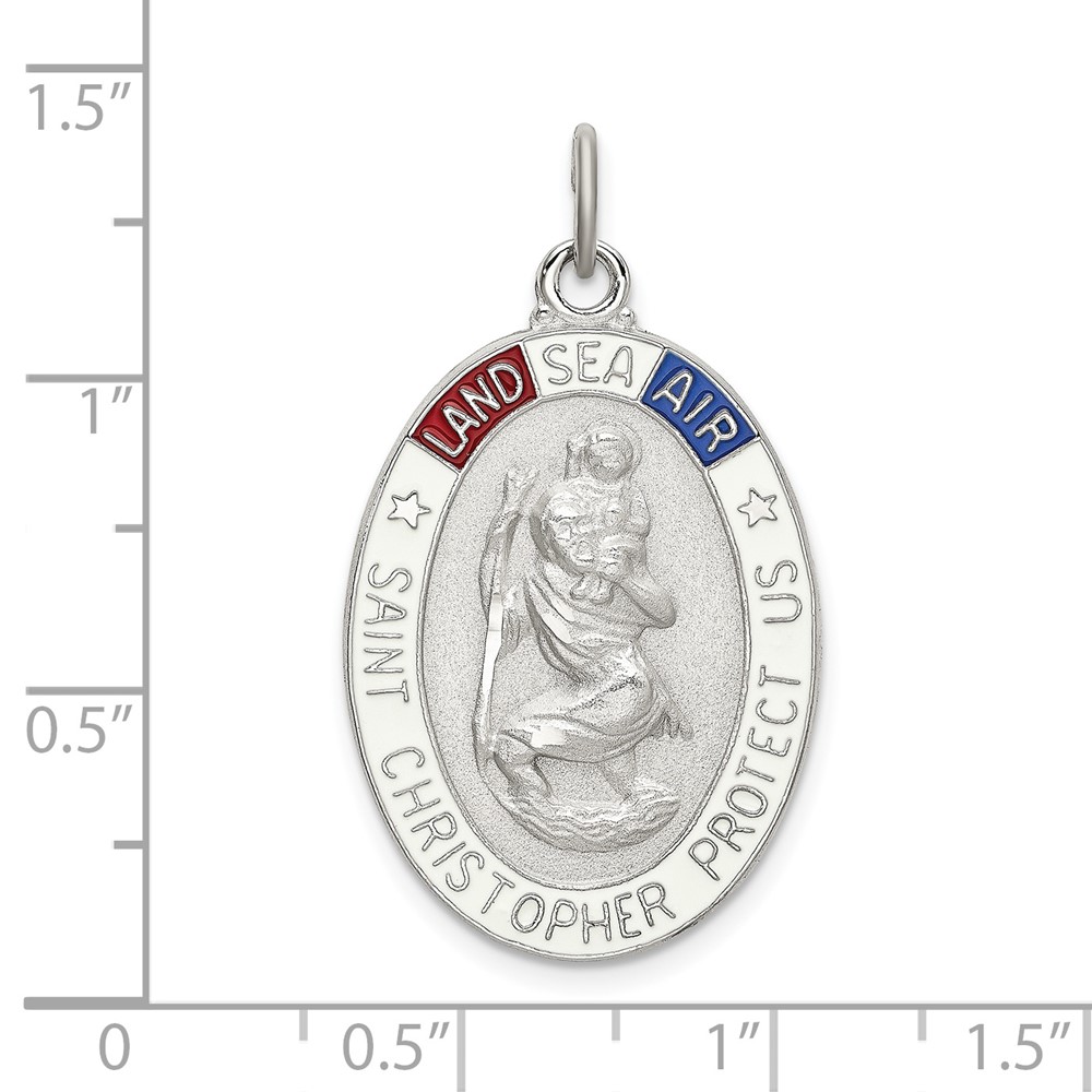 Sterling Silver Satin/Polished/D/C Enamel St Christopher Medal (QC9122)