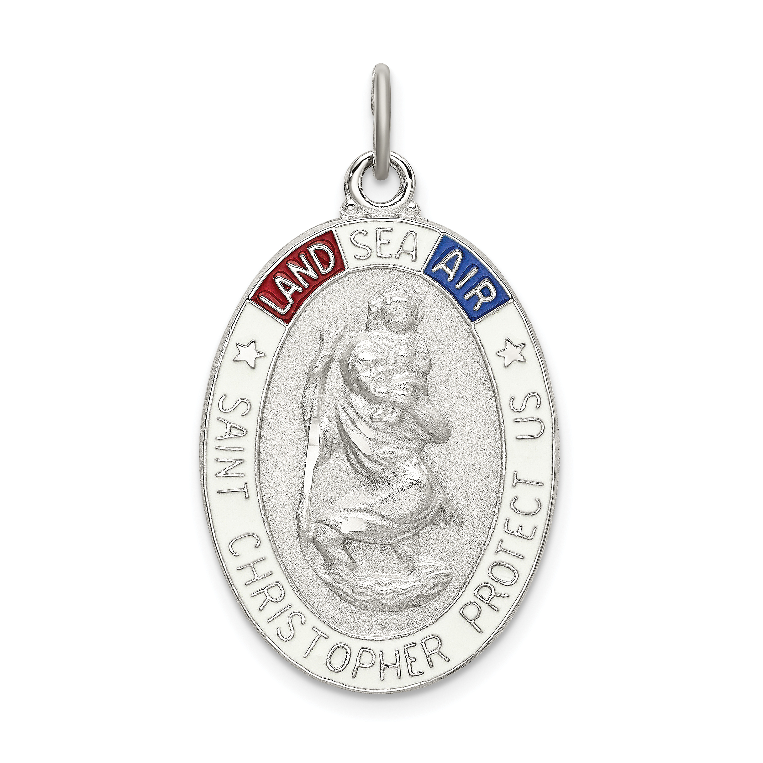 Sterling Silver Satin/Polished/D/C Enamel St Christopher Medal (QC9122)