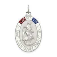 Sterling Silver Satin Polished D C Enamel St Christopher Medal view 1