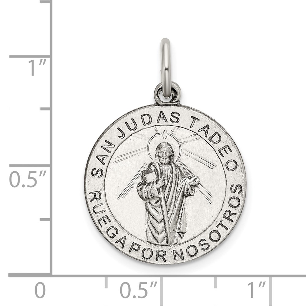 Sterling Silver Satin Antiqued Spanish St. Jude Thaddeus Medal Pendant (QC9125)