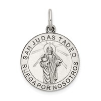 Sterling Silver Satin Antiqued Spanish St. Jude Thaddeus Medal Pendant view 1