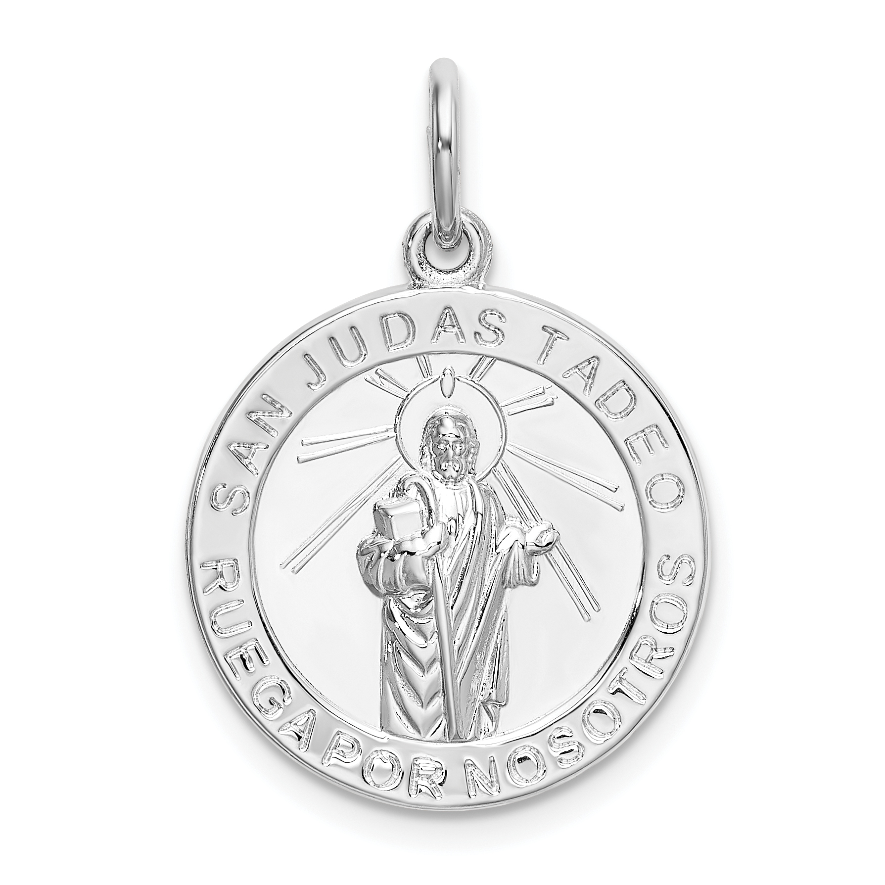 Sterling Silver Rhodium-plated Spanish St. Jude Thaddeus Medal Pendant (QC9126)