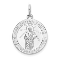 Sterling Silver Rhodium-plated Spanish St. Jude Thaddeus Medal Pendant view 1