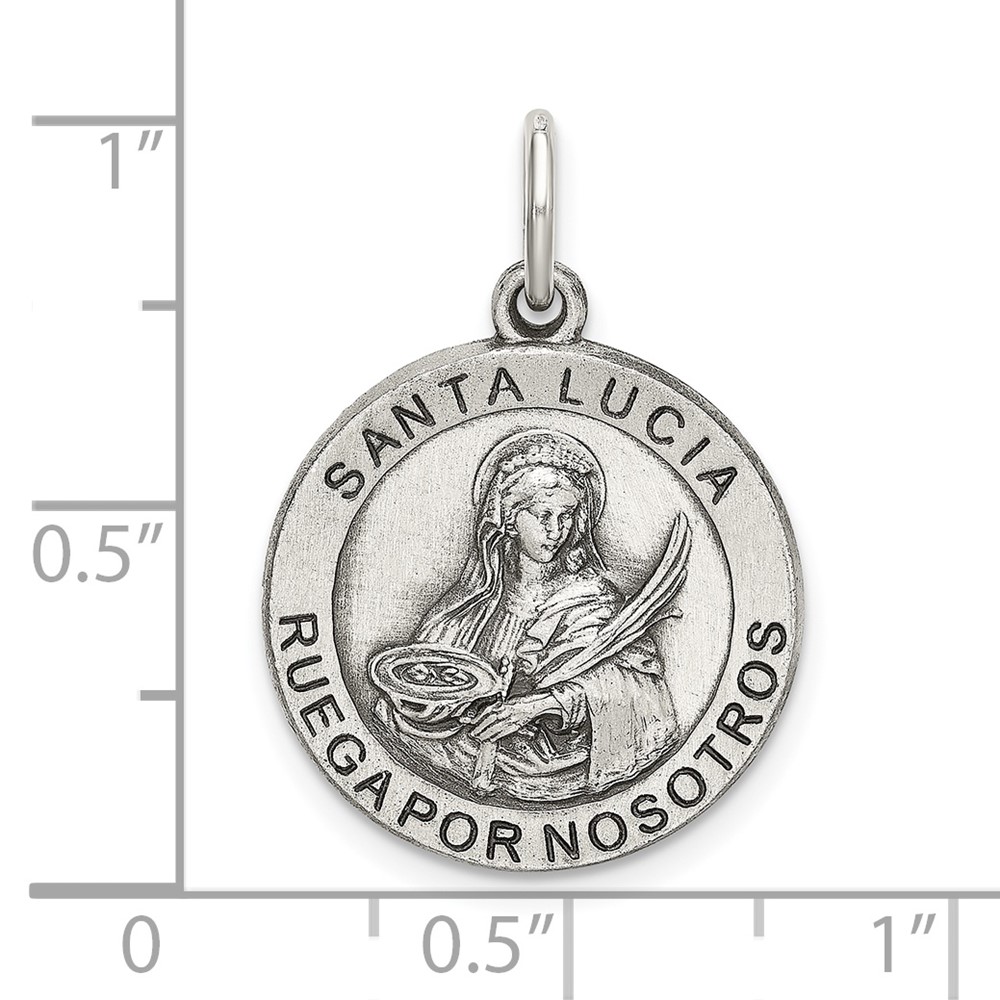 Sterling Silver Satin Antiqued Spanish St. Lucy Medal Pendant (QC9127)