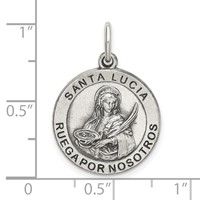Sterling Silver Satin Antiqued Spanish St. Lucy Medal Pendant view 4