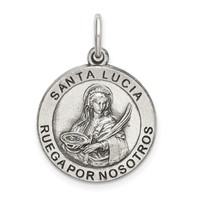 Sterling Silver Satin Antiqued Spanish St. Lucy Medal Pendant view 1