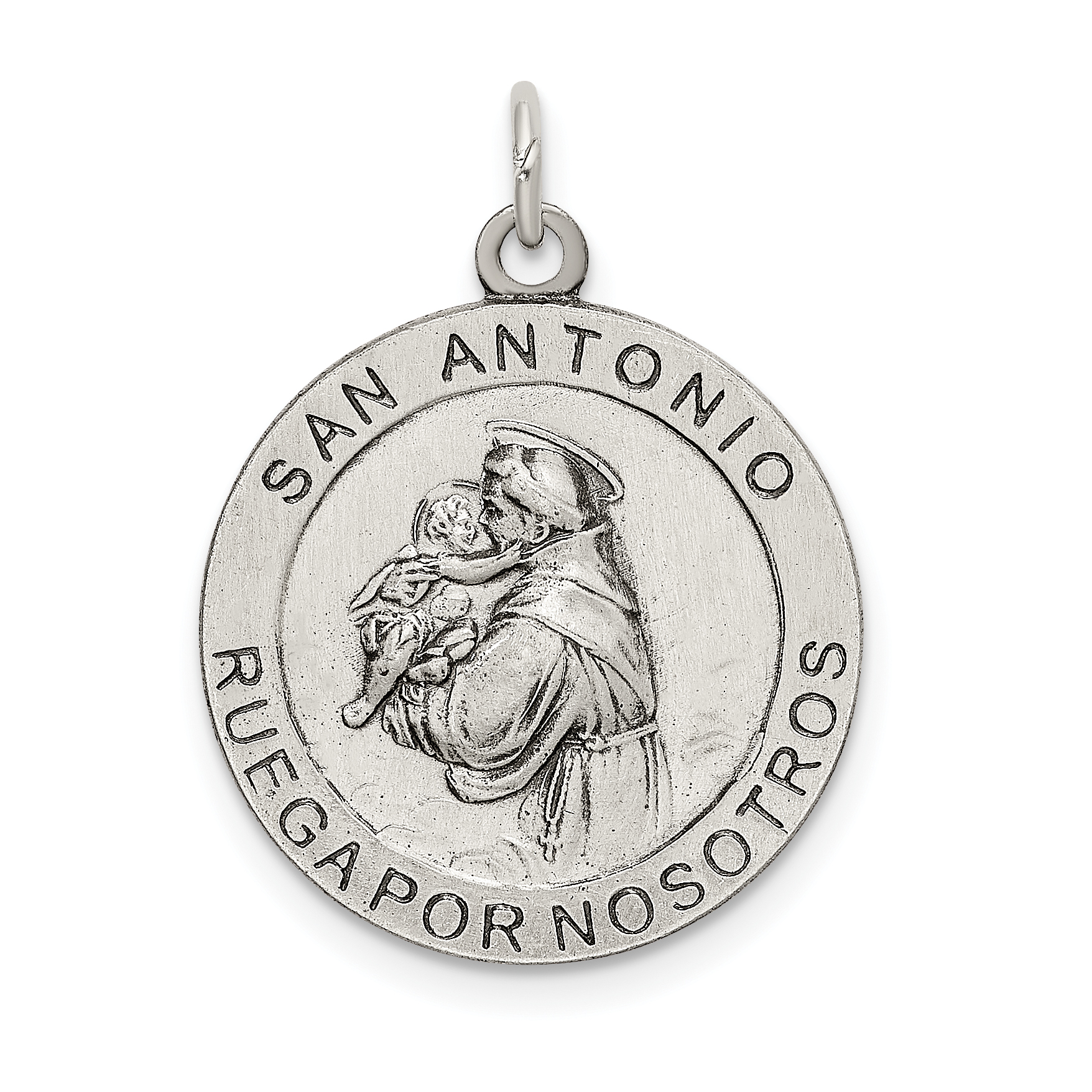 Sterling Silver Satin Antiqued Spanish St. Anthony Medal Pendant (QC9129)