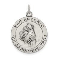 Sterling Silver Satin Antiqued Spanish St. Anthony Medal Pendant view 1