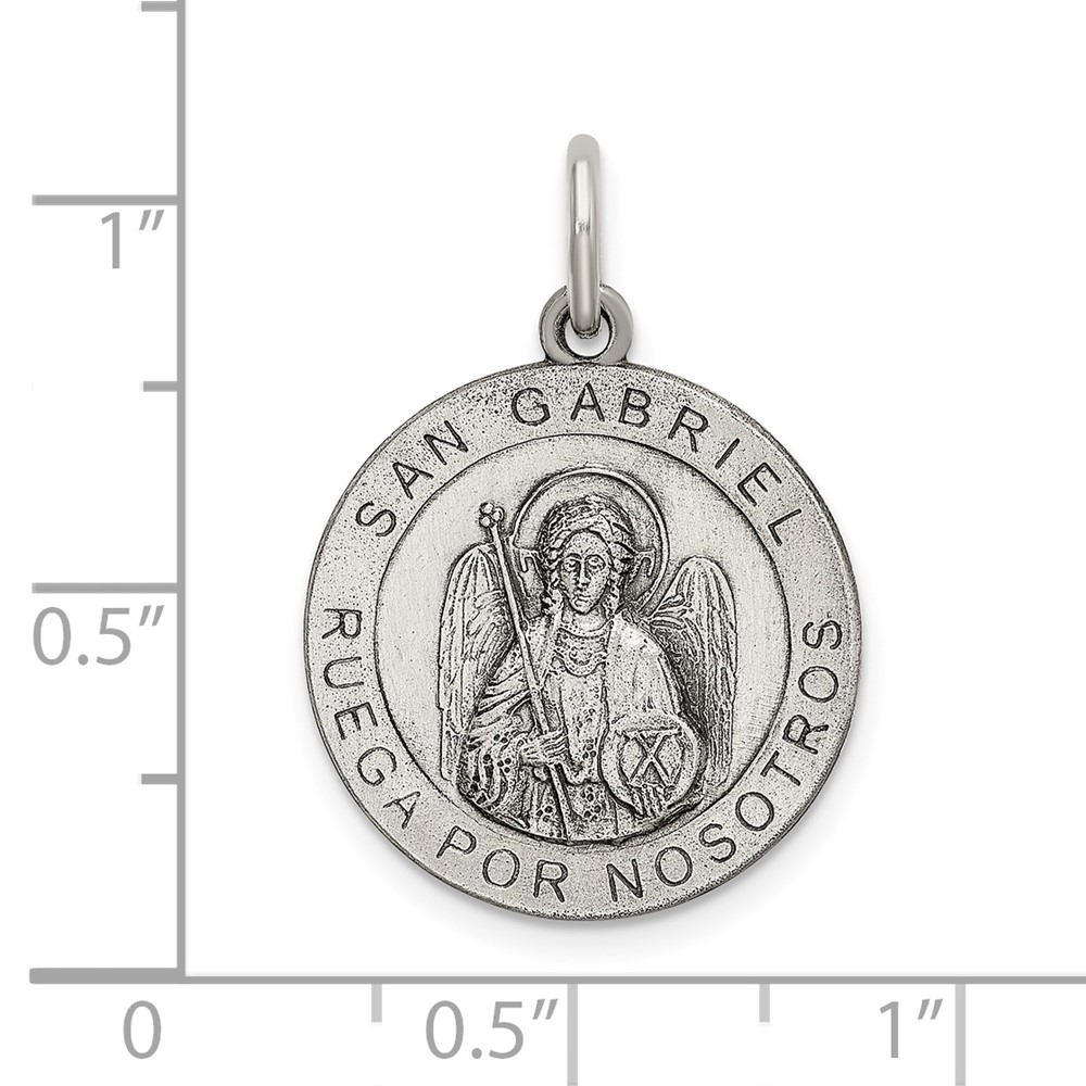 Sterling Silver Satin Antiqued Spanish St. Gabriel Medal Pendant (QC9133)