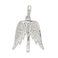 Sterling Silver Polished Wings and Cross Pendant view 3
