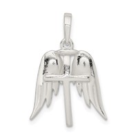 Sterling Silver Polished Wings and Cross Pendant view 1