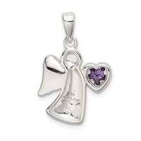 Sterling Silver Angel Pendant with Purple CZ Heart view 3