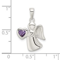 Sterling Silver Angel Pendant with Purple CZ Heart view 4