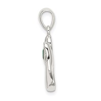 Sterling Silver Angel Pendant with Dark Green CZ Heart view 2