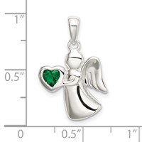 Sterling Silver Angel Pendant with Dark Green CZ Heart view 4