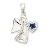 Sterling Silver Angel Pendant with Dark Blue CZ Heart view 3