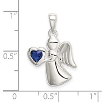 Sterling Silver Angel Pendant with Dark Blue CZ Heart view 4