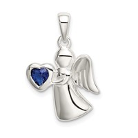 Sterling Silver Angel Pendant with Dark Blue CZ Heart view 1